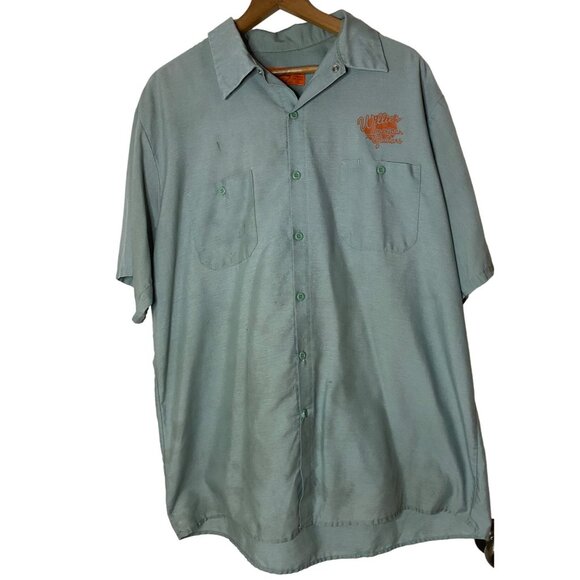 Red Kap Mens Work Shirt Willies American Guitars Grunge STAINED XL - Picture 1 of 8